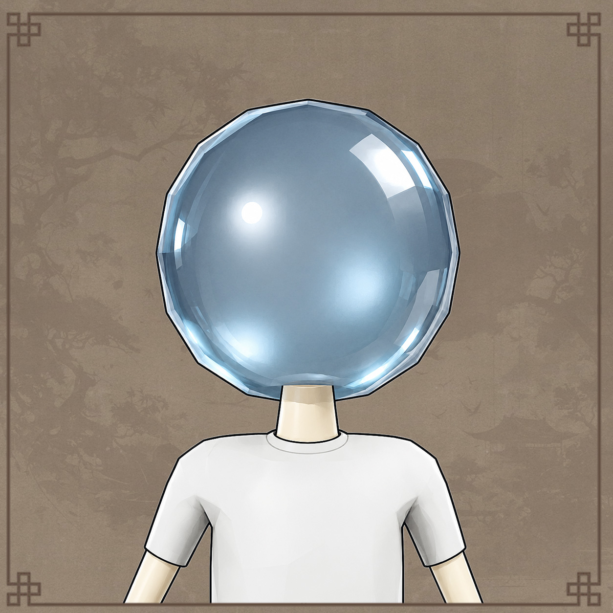 A Xiangling affected by Headless Form, with a transparent lens-like sphere in place of the head