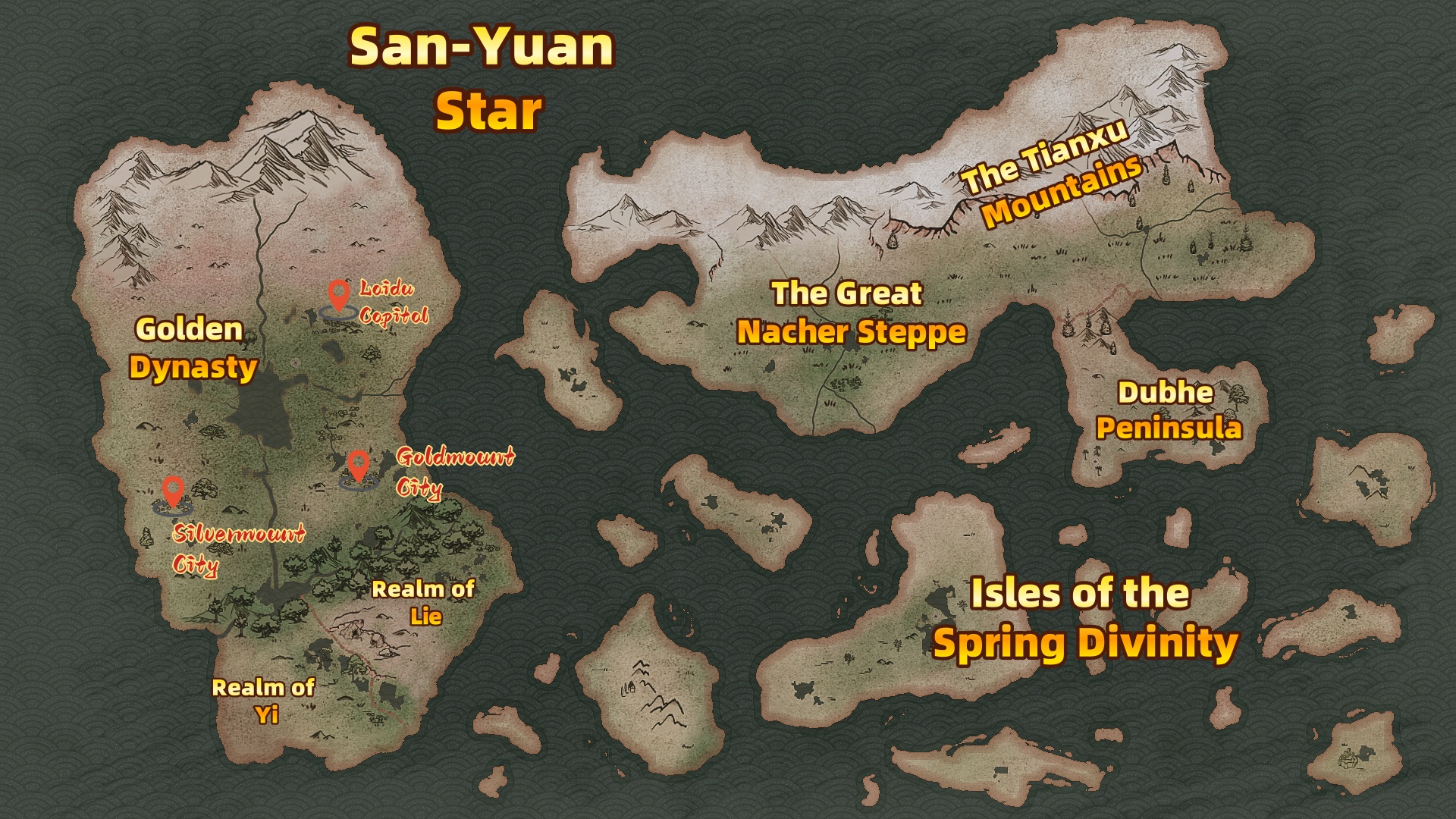 Map of San-Yuan Star and its three great regions